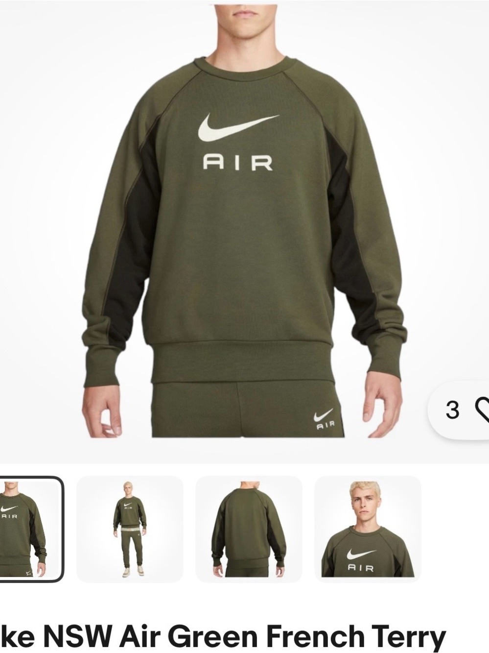 Nike Crewneck AIR Logo Sweatshirt in Olive Green